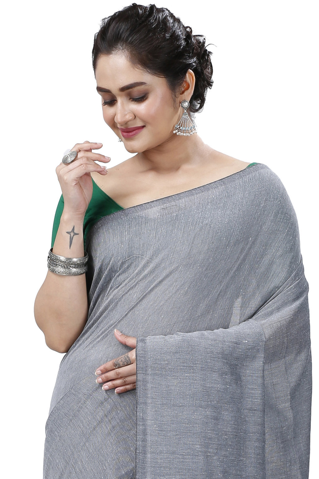 Grey Pure Cotton ThanKhadi Hand Loom Saree (5240)